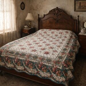 Vintage 1980s Floral Quilted Coverlet – Queen Size | Cottagecore | Made in USA?